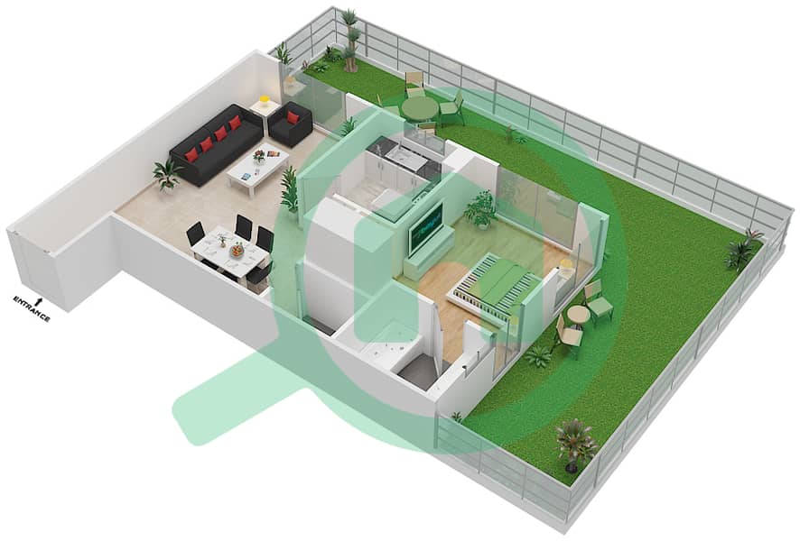 المخططات الطابقية لتصميم النموذج OT01 شقة 1 غرفة نوم - بلازو هايتس interactive3D