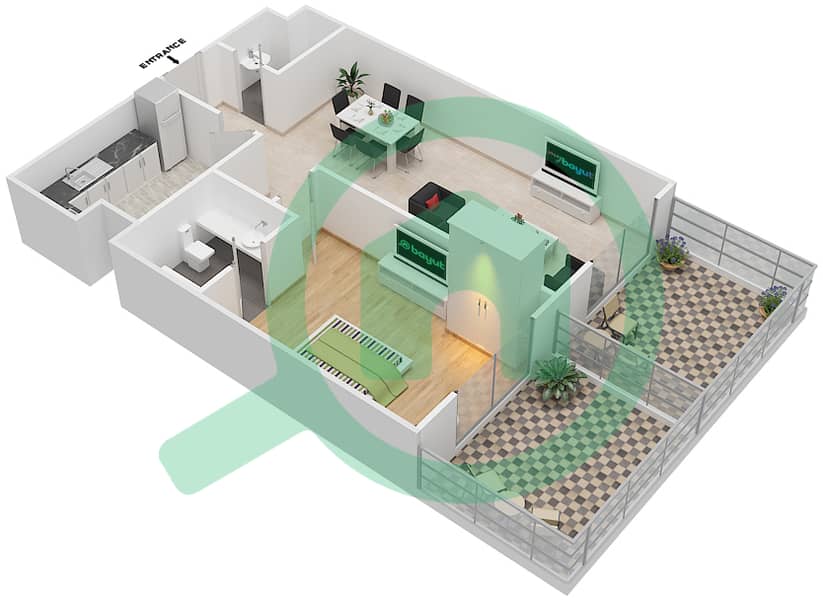 Plazzo Heights - 1 Bedroom Apartment Type OT06 Floor plan interactive3D