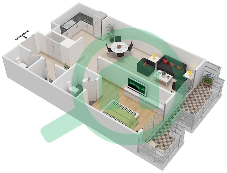 Plazzo Heights - 1 Bedroom Apartment Type OT10 Floor plan interactive3D