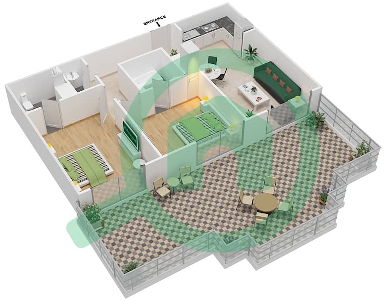 Plazzo Heights - 2 Bedroom Apartment Type TT05 Floor plan interactive3D