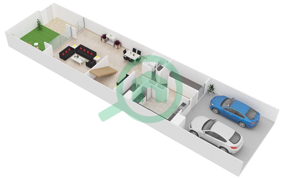 栖身福地 - 4 卧室联排别墅类型1戶型图 Ground Floor interactive3D