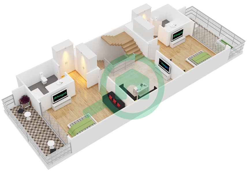 栖身福地 - 4 卧室联排别墅类型1戶型图 First Floor interactive3D
