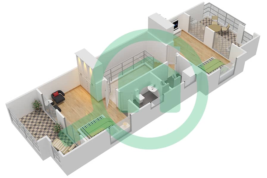 المخططات الطابقية لتصميم النموذج RIGHT فیلا 3 غرف نوم - أيريس بارك interactive3D