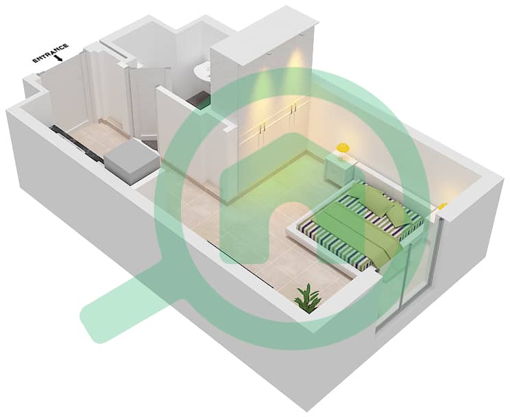 Cyan Beach Residence by Eagle Hills - Studio Apartment Type/unit ST-A1/10 Floor plan Floor 1-4 interactive3D