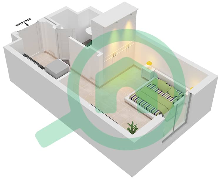 Cyan Beach Residence by Eagle Hills - Studio Apartment Type/unit ST-A1/21 Floor plan Floor 2-4 interactive3D