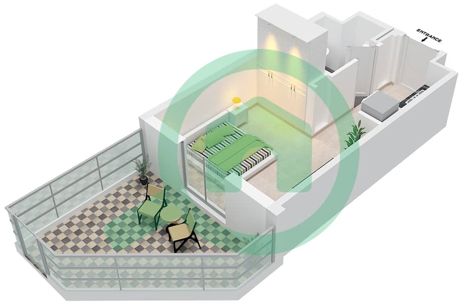 雄鹰山庄赛恩海滩公寓 - 单身公寓类型／单位ST-2A/1戶型图 Floor 1 interactive3D