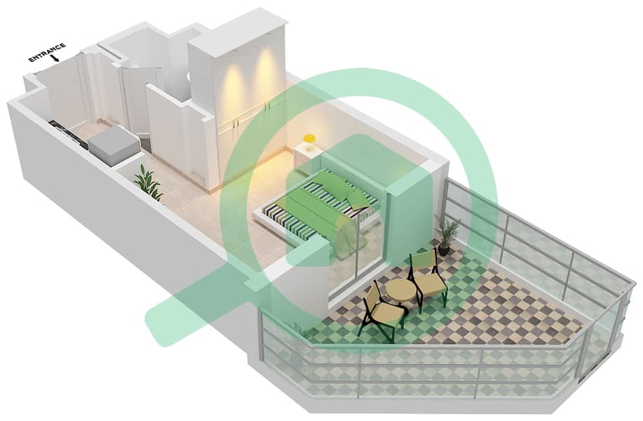 Cyan Beach Residence by Eagle Hills - Studio Apartment Type/unit ST-A2M/21 Floor plan Floor 1 interactive3D