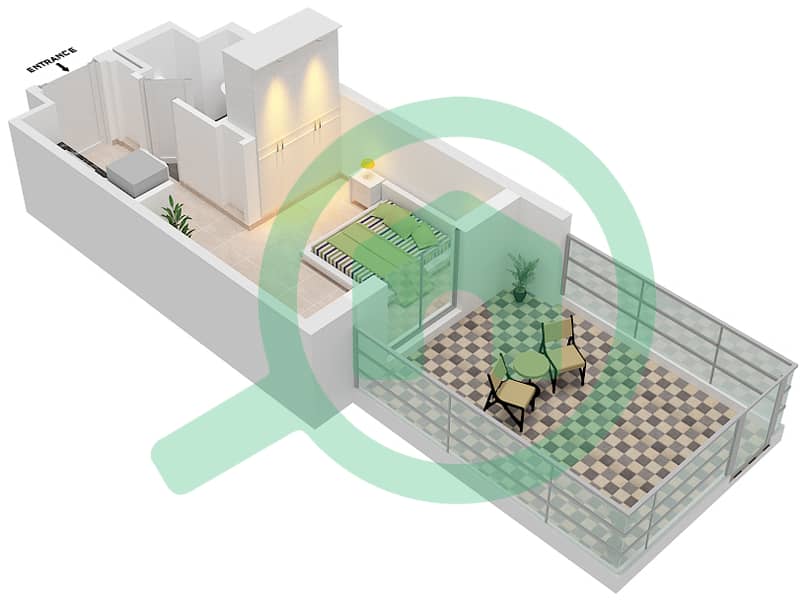 Cyan Beach Residence by Eagle Hills - Studio Apartment Type/unit ST-A3/24 Floor plan Floor 1 interactive3D