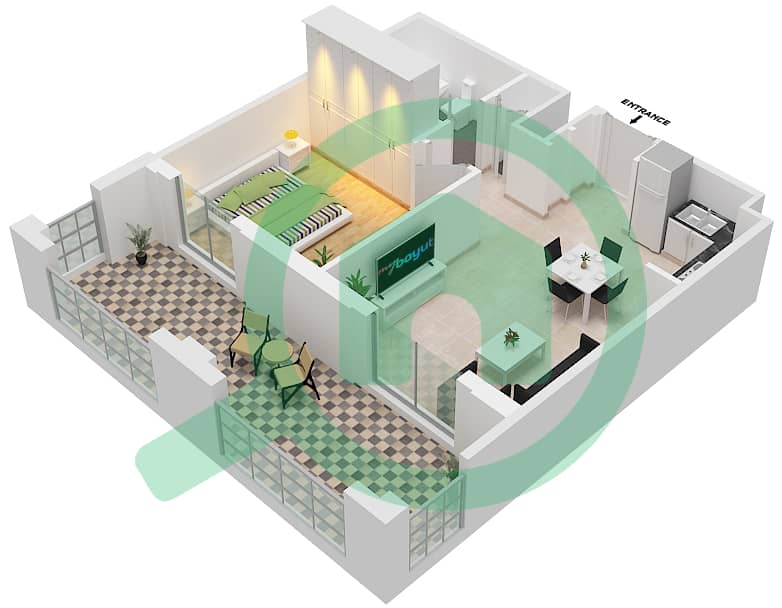 Cyan Beach Residence by Eagle Hills - 1 Bedroom Apartment Type/unit 1A-2/10 Floor plan Floor 5 interactive3D