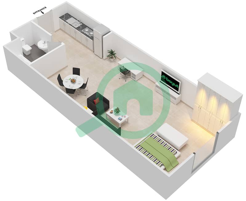 المخططات الطابقية لتصميم الوحدة 10 SIENA 1 شقة استوديو - سيينا 1 Second Floor interactive3D