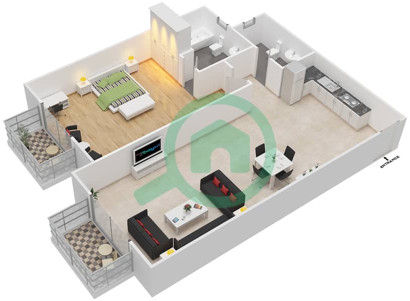 锡耶纳1号公寓 - 1 卧室公寓单位1 SIENA 1戶型图 Second Floor interactive3D