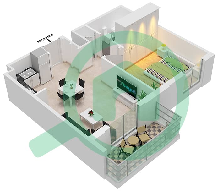 Cyan Beach Residence by Eagle Hills - 1 Bedroom Apartment Type/unit 1A-5M/20 Floor plan Floor 2-4 interactive3D