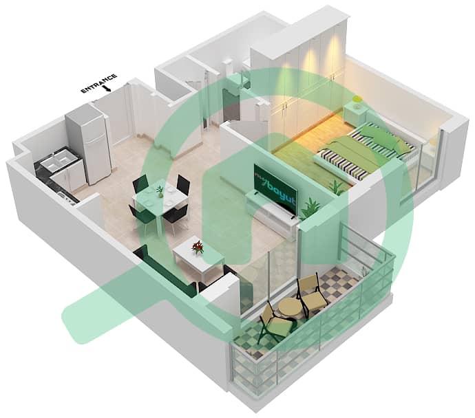 Cyan Beach Residence by Eagle Hills - 1 Bedroom Apartment Type/unit 1A-5M/18 Floor plan Florr 5 interactive3D