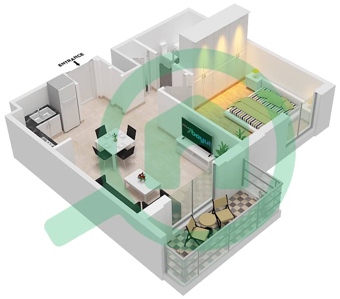 Cyan Beach Residence by Eagle Hills - 1 Bedroom Apartment Type/unit 1A-5M/16 Floor plan Floor 6 interactive3D