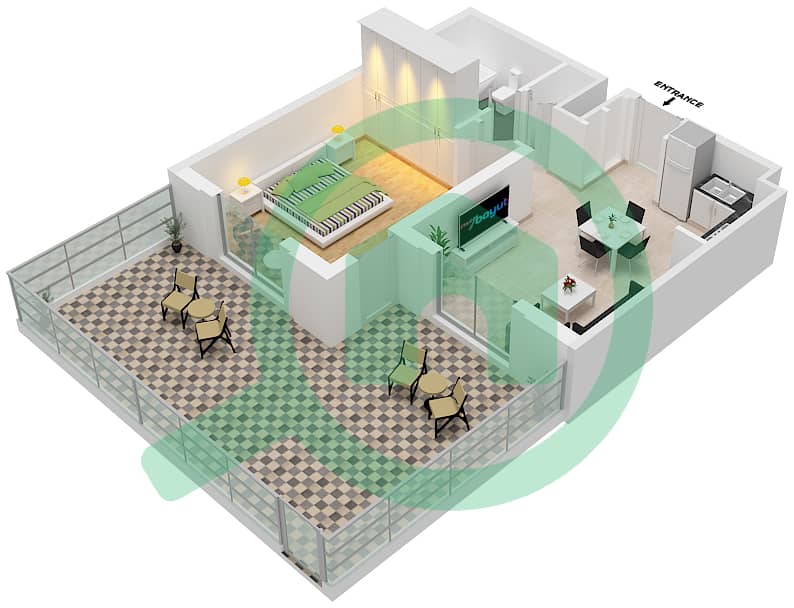 Cyan Beach Residence by Eagle Hills - 1 Bedroom Apartment Type/unit 1B-1/24,27 Floor plan Floor interactive3D