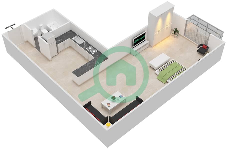 المخططات الطابقية لتصميم الوحدة 17 SIENA 1 شقة استوديو - سيينا 1 Second Floor interactive3D