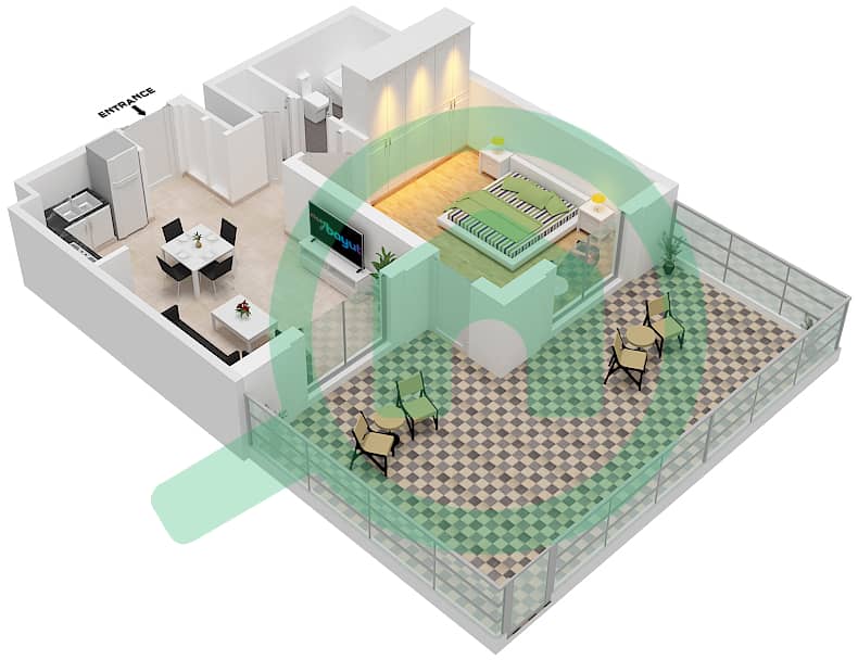 Cyan Beach Residence by Eagle Hills - 1 Bedroom Apartment Type/unit 1B-1M/23 Floor plan Floor 1 interactive3D