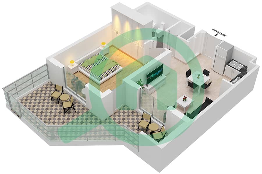 Cyan Beach Residence by Eagle Hills - 1 Bedroom Apartment Type/unit 1B-2M/22 Floor plan Floor 1 interactive3D