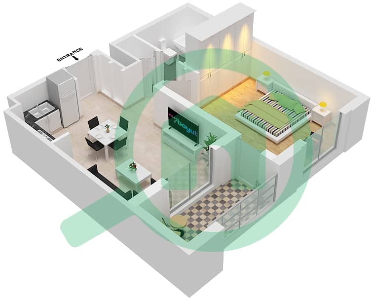 Cyan Beach Residence by Eagle Hills - 1 Bedroom Apartment Type/unit 1B-3M/29 Floor plan Floor 2-4 interactive3D