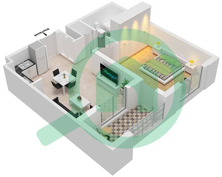 Cyan Beach Residence by Eagle Hills - 1 Bedroom Apartment Type/unit 1B-3M/27 Floor plan Floor 5 interactive3D