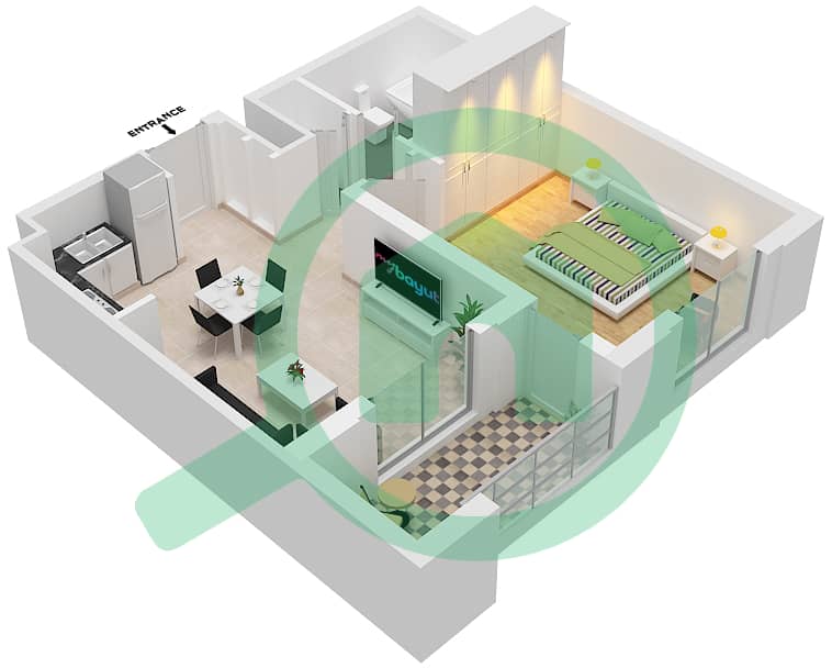 Cyan Beach Residence by Eagle Hills - 1 Bedroom Apartment Type/unit 1B-3M/25 Floor plan Floor 6 interactive3D
