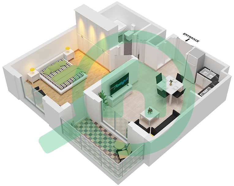 雄鹰山庄赛恩海滩公寓 - 1 卧室公寓类型／单位1B-4/26戶型图 Floor 5 interactive3D