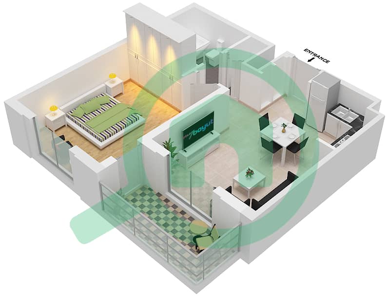 المخططات الطابقية لتصميم النموذج / الوحدة 1B-4/24 شقة 1 غرفة نوم - سيان بيتش رزيدنس من ايجل هيلز Floor 6 interactive3D