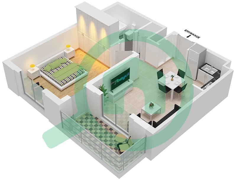 Cyan Beach Residence by Eagle Hills - 1 Bedroom Apartment Type/unit 1B-4/24 Floor plan Floor 6 interactive3D