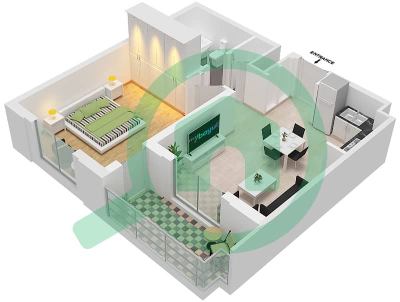 Cyan Beach Residence by Eagle Hills - 1 Bedroom Apartment Type/unit 1B-5M/20 Floor plan Floor 6 interactive3D