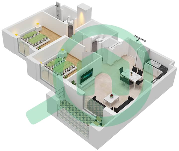 Cyan Beach Residence by Eagle Hills - 2 Bedroom Apartment Type/unit 2A-2/23 Floor plan Floor 6 interactive3D