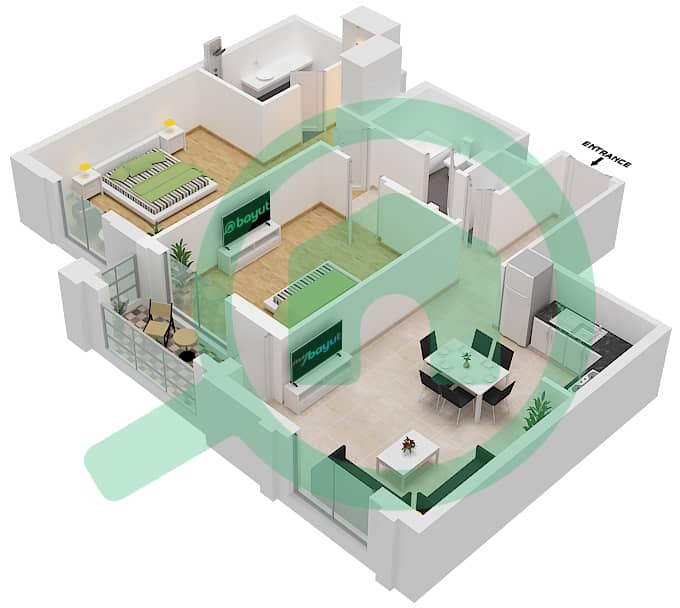 المخططات الطابقية لتصميم النموذج / الوحدة 2B-1/5 شقة 2 غرفة نوم - سيان بيتش رزيدنس من ايجل هيلز Floor 1-4 interactive3D