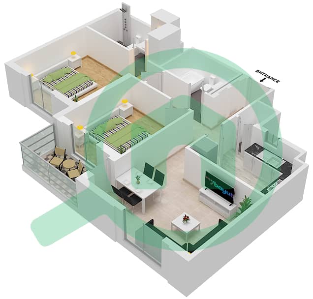 المخططات الطابقية لتصميم النموذج / الوحدة 2C-1/8 شقة 2 غرفة نوم - سيان بيتش رزيدنس من ايجل هيلز Floor 5,6 interactive3D