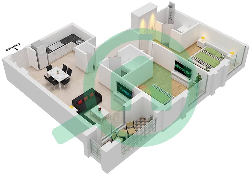 雄鹰山庄赛恩海滩公寓 - 2 卧室公寓类型／单位2D-1/4戶型图 Floor 5 interactive3D