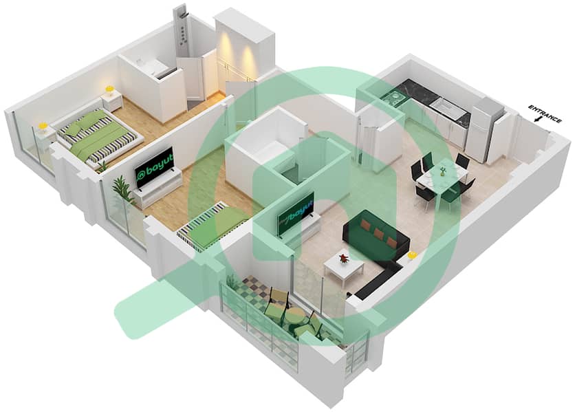 المخططات الطابقية لتصميم النموذج / الوحدة 2D-1M/16 شقة 2 غرفة نوم - سيان بيتش رزيدنس من ايجل هيلز Floor 5 interactive3D