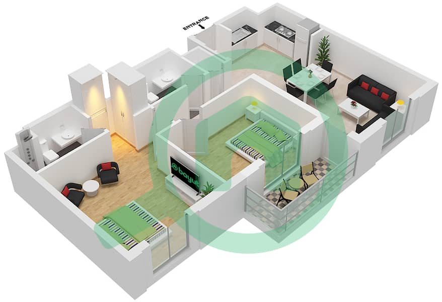 雄鹰山庄赛恩海滩公寓 - 2 卧室公寓类型／单位2E-1/5戶型图 Floor 5 interactive3D