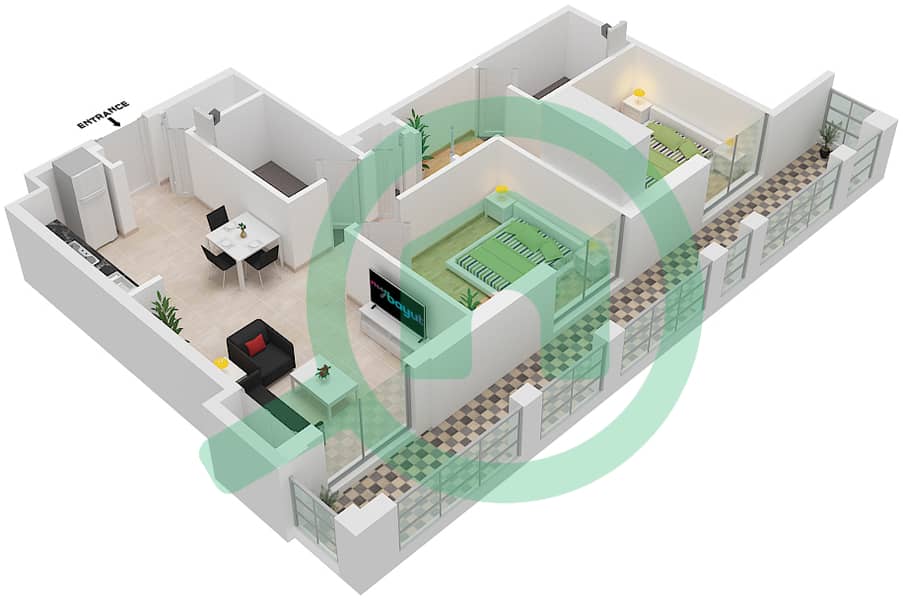雄鹰山庄赛恩海滩公寓 - 2 卧室公寓类型／单位2J-1/4戶型图 Floor 6 interactive3D