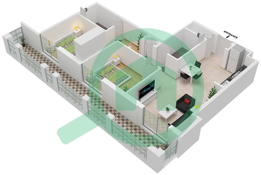 Cyan Beach Residence by Eagle Hills - 2 Bedroom Apartment Type/unit 2J-1M/14 Floor plan Floor 6 interactive3D