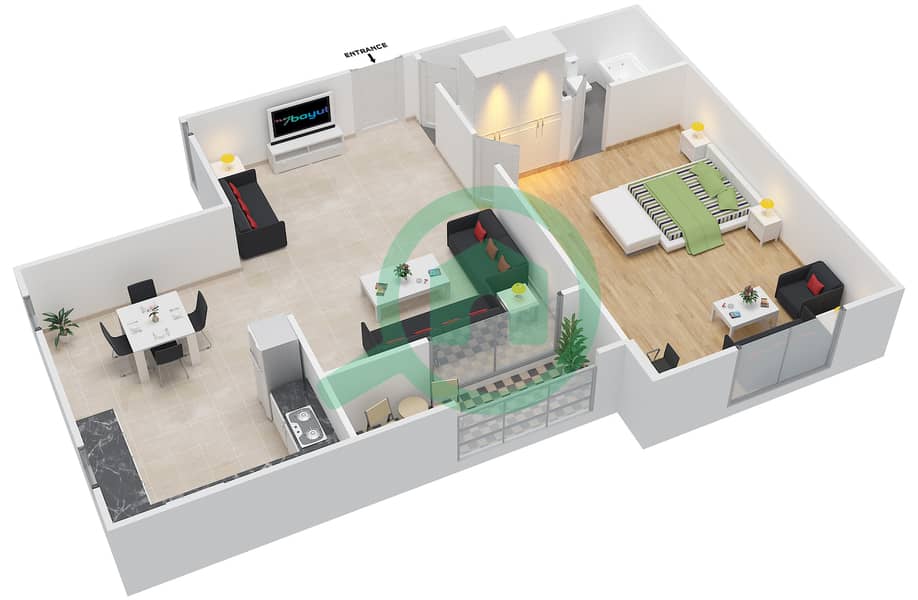 المخططات الطابقية لتصميم الوحدة 3 SIENA 1 شقة 1 غرفة نوم - سيينا 1 Second Floor interactive3D