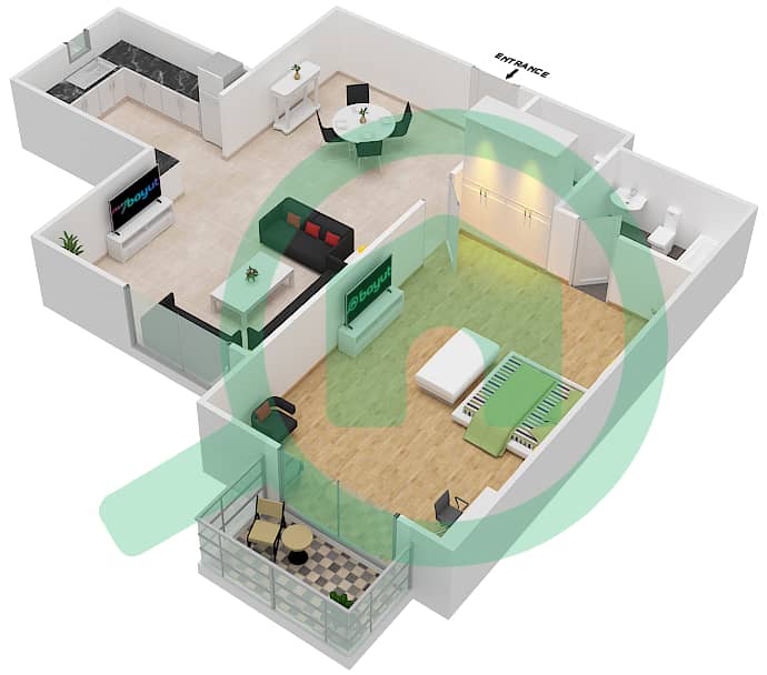 المخططات الطابقية لتصميم الوحدة 3 AREZZO 1 شقة 1 غرفة نوم - أريزو Second Floor interactive3D