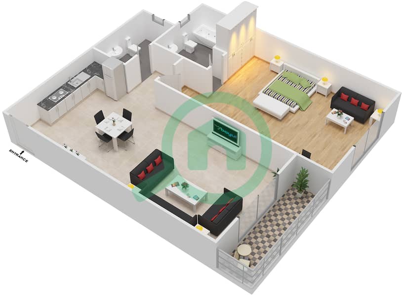 المخططات الطابقية لتصميم الوحدة 2 SIENA 1 شقة 1 غرفة نوم - سيينا 1 Second Floor interactive3D