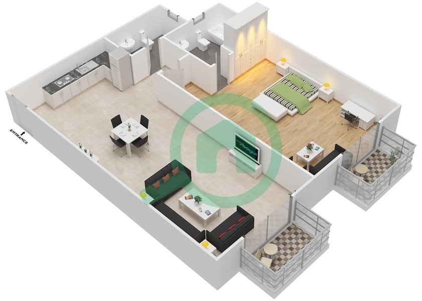 المخططات الطابقية لتصميم الوحدة 2 AREZZO 1 شقة 1 غرفة نوم - أريزو Second Floor interactive3D