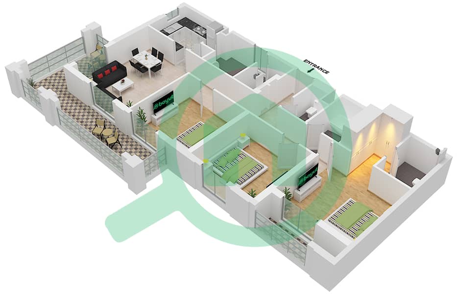 المخططات الطابقية لتصميم النموذج / الوحدة 3A-1M/15 شقة 3 غرف نوم - سيان بيتش رزيدنس من ايجل هيلز Floor 1-4 interactive3D