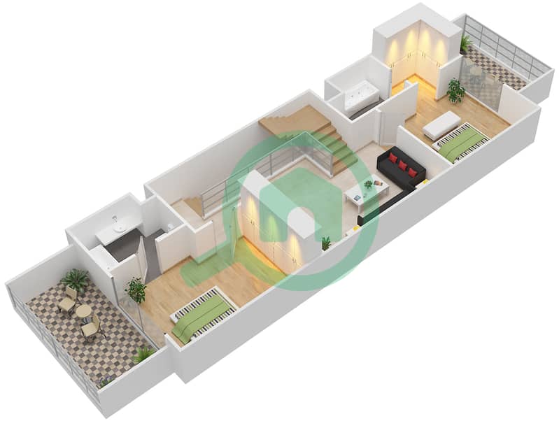 المخططات الطابقية لتصميم النموذج LEFT فیلا 3 غرف نوم - توليب بارك interactive3D