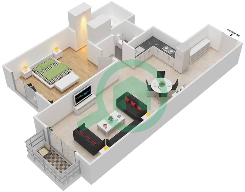 المخططات الطابقية لتصميم الوحدة 19 AREEZZO 1 شقة 1 غرفة نوم - أريزو Second Floor interactive3D