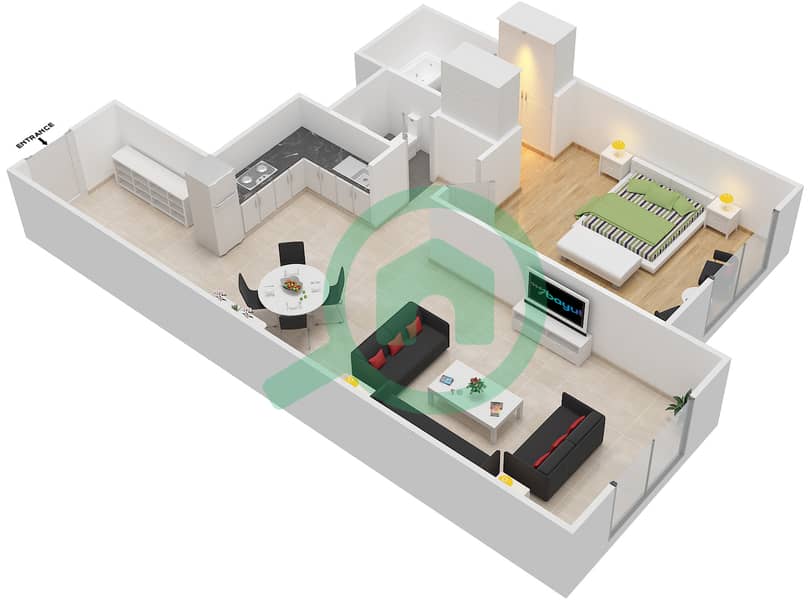 المخططات الطابقية لتصميم الوحدة 16 AREZZO 1 شقة 1 غرفة نوم - أريزو Second Floor interactive3D