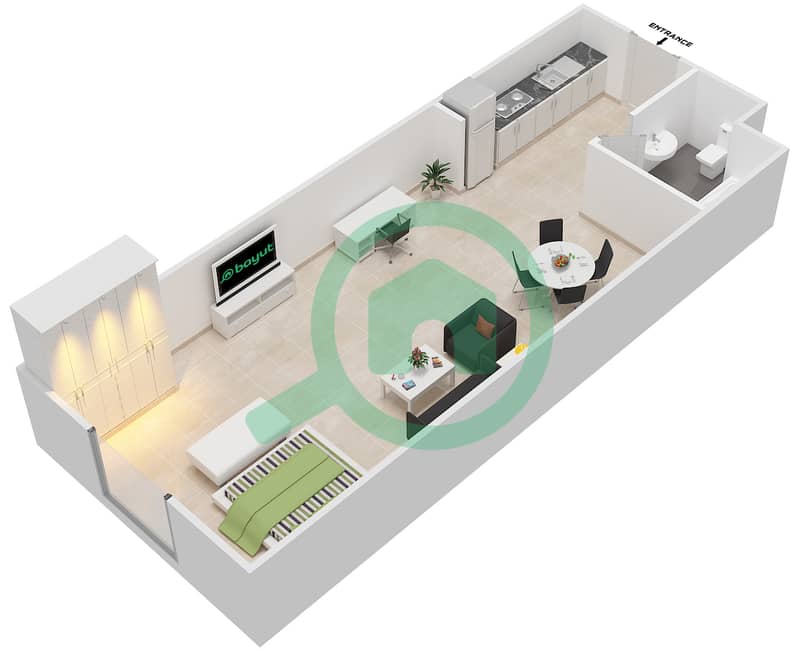 Siena 1 - Studio Apartment Type 13 Floor plan Floor 1 interactive3D