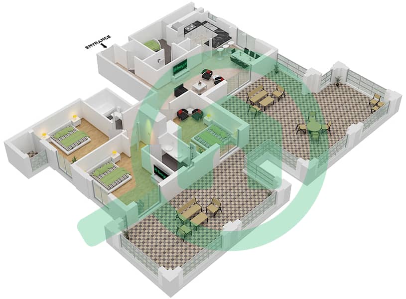 Cyan Beach Residence by Eagle Hills - 3 Bedroom Apartment Type/unit 3D-1/03 Floor plan Floor 5 interactive3D