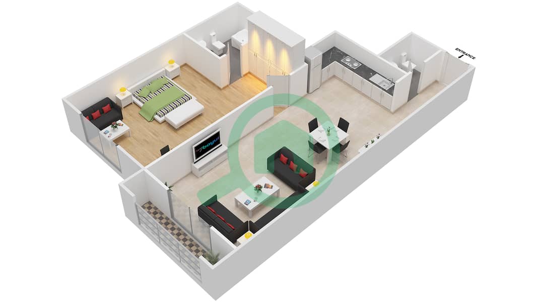 المخططات الطابقية لتصميم الوحدة 9 AREZZO 1 شقة 1 غرفة نوم - أريزو Second Floor interactive3D
