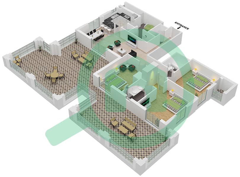 Cyan Beach Residence by Eagle Hills - 3 Bedroom Apartment Type/unit 3D-1M/17 Floor plan Floor 5 interactive3D