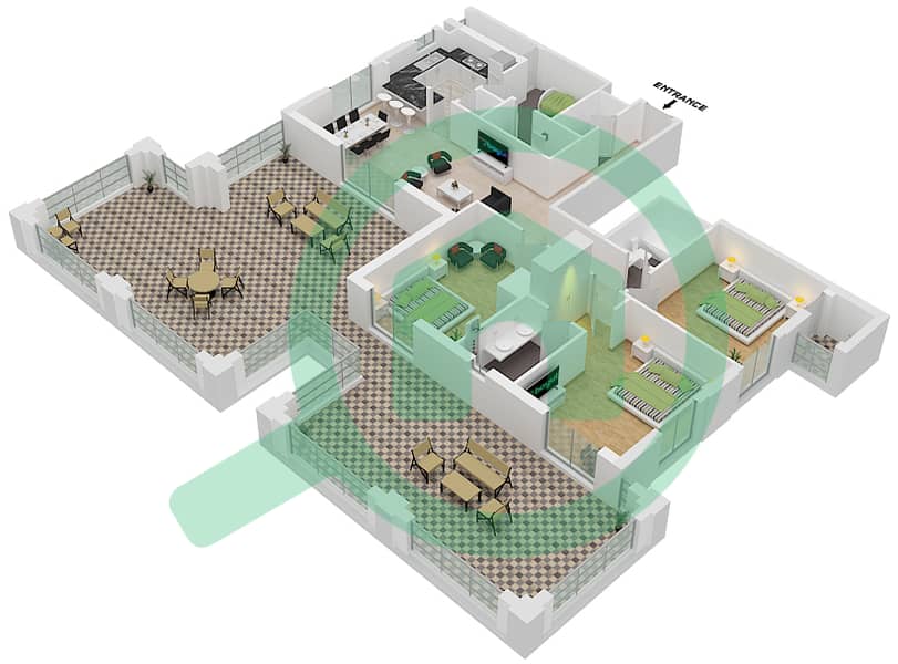 雄鹰山庄赛恩海滩公寓 - 3 卧室公寓类型／单位3D-1M/17戶型图 Floor 5 interactive3D